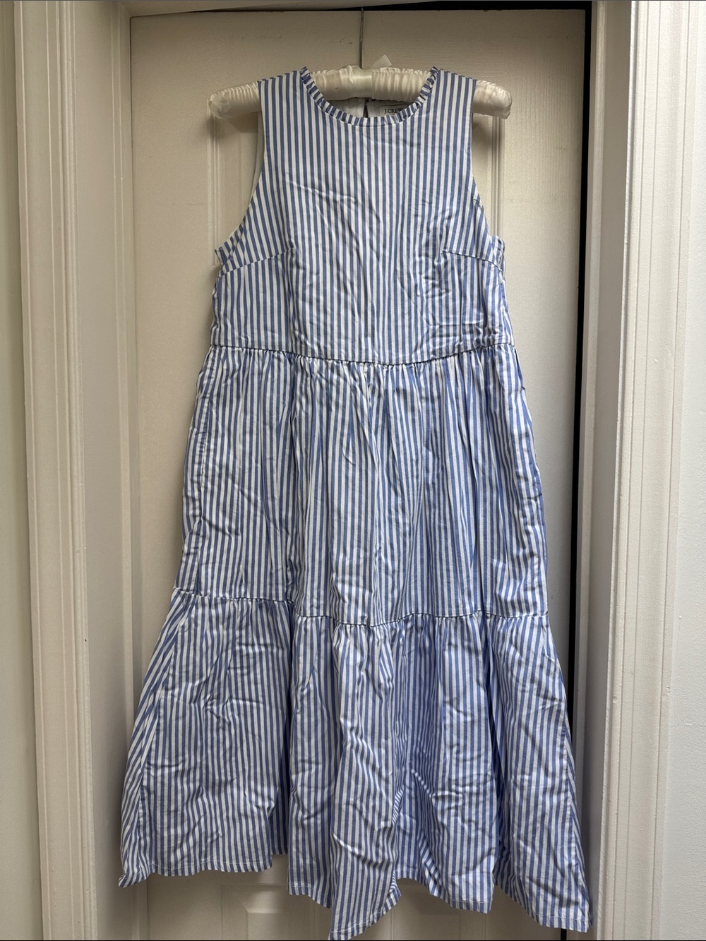 J. Crew Blue and White Striped Sleeveless Cotton Dress